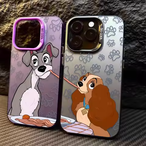 Disney Lady and the Tramp Case for iPhone 16 15 14 13 12 11 Pro Max XS X XR 8 7 Plus SE 2020 Plating