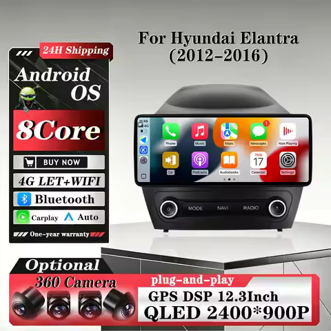 Android 16 Wireless CarPlay For Hyundai Elantra 2012-2016 GPS Navigation Multimedia Player AutoWIFI