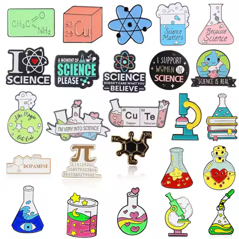 Believe in Science Enamel Brooch Chemical Molecule Test Tube DNA Microscope Eye Medicine Bottle Crea