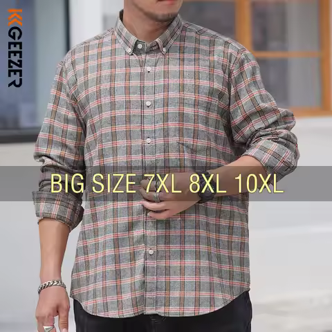 Men's Plaid Flannel Cotton Oversize Shirt 6XL 7XL 8XL 10XL plus Size Casual Loose Long Sleeve Cotton