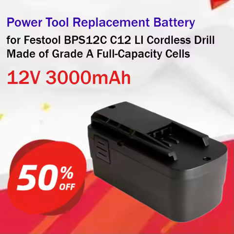 12V 3000mAh Power Tool Replacement Battery for Festool BPS12C C12 LI Cordless Drill Made of Grade A 