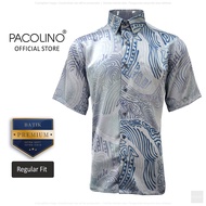 Pacolino - (Regular Cutting) Blue Color Malaysia Men Premium Batik Short Sleeve Kemeja Batik Lelaki 