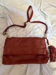 Tory Burch Red Leather Thea Tassel Crossbody Bag