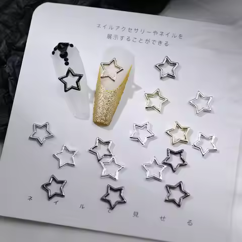 20Pcs Alloy Hollow Star Nail Charms Gold Silver White-K Gun-Black Color Nail Art Decoration 3D Retro