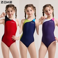ZOKE Girls One-Piece Triangle Swimsuit Professional Training Racing Swimwear Quick Dry Chlorine Resi