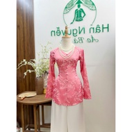 B.a206 - BA BA BA Brocade Shirt with Bamboo Leaves, Heart Collar, Zipper Covered Buttons, LONG SLEEV