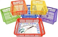 Podzly Colored Storage Bins - Set of 6 Stackable Rainbow Rectangle Baskets for Teacher or Student Pa