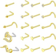 22PCS Nose Rings Studs | Nostril Piercing Jewelry Titanium Nose Stud Ring | Surgical Steel Nose Pier