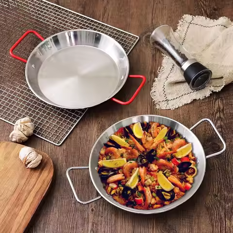 Spanish seafood rice Pot thickened stainless steel Cooking Paella Pan Lobster Snack Plates Saucepan 