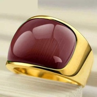 HZP Cincin Warna Emas Pria Cincin Punk untuk Pria Baja Tahan Karat Antik dengan Batu Mata Kucing Mer