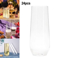 24 Stemless Plastic For Champagne Flutes 9oz Clear Disposable Glasses for Events