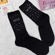 Women Socks Women Thin Style Middle Tube Socks Star Letters Hot Rhinestone Women's Socks Jewelry Soc
