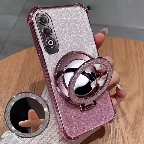 Four Corners Shockproof Glitter Silicone Case for VIVO V70 FE V70FE Mirror Magnetic Holder Stand Sof