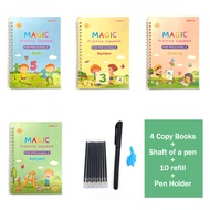 4 Books + Pen Magic Practice Book Free Wiping Childrens Toy Writing Sticker Copybook For Calligraphy