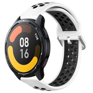 全城熱賣 - 適用於 小米 Watch S1 Active 22mm 打孔透氣運動硅膠手錶帶（白+黑）