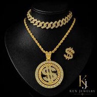 European And American Hip Hop Style Men's Diamond Dollar Sign Pendant Necklace Set Iced Out S Letter