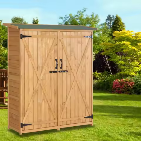 Upgraded Outdoor Wooden Storage Shed, Extra Large Garden Shed Outdoor Tool Cabinet with 2 Safety Lat