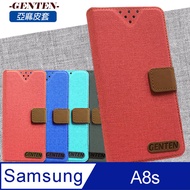 亞麻系列 Samsung Galaxy A8s 插卡立架磁力手機皮套(黑色)