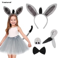 YNATURAL 4PCS Donkey Costume Set, Tail Nose Bow Tie Donkey Headband,  Funny Animal Donkey Ears Headb