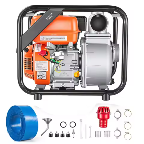 SucceBuy Gas Powered Water Pump 3in 242GPM 7HP Semi Trash Water Transfer Pump Gasoline Engine with 2