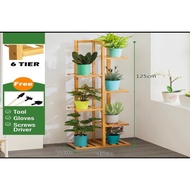 Pine Wood Flower Plant Rack Shelf 6 Layers Natural Bamboo Plant Shelf