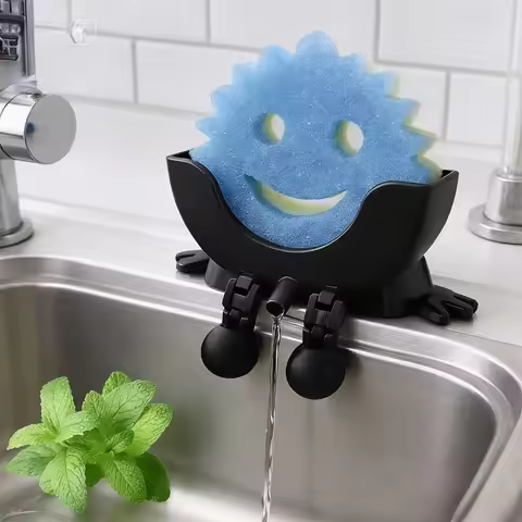 1PC Smiley Dish Scrubber Drain Rack Home Kitchen Use Scrub Daddy Scrubber Sponge Storage Box Conveni