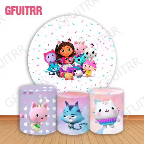 Gabby‘s Dollhouse Circle Covers Kids Birthday Party Decor Colored Dots Round and Cylinder Covers Bab