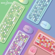 Wireless Keyboard And Mouse Set Round Mixed Color 2.4 Ghz Wireless Cute Home Office Typing Girl For