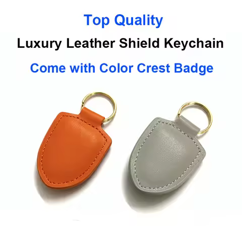 Top Quality New Style Luxury Leather Shield Car Key Ring Keychain with Color Logo Badge Emblem for 9