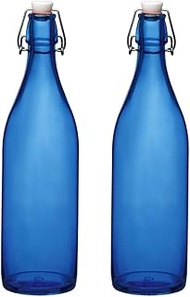 Silica Glass Bottle with Flip Cap, 1 Litre, Set of 2, Blue