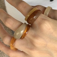 6pcs/Set Asymmetrical Wide Transparent Resin Dyeing Thick Ring Set, Round Dyeing Pattern Ring With W