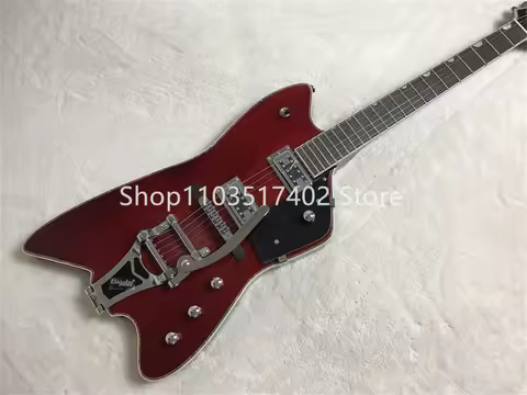Fire Thunderbird Western red electric guitar, chrome hardware large vibrato bridge, black Pickguard,