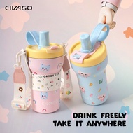 CIVAGO(22oz)Cute ceramic thermos with straw, very suitable for women, Christmas gift, thermos water 