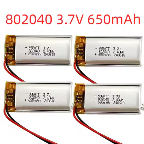 3.7V 650mAh 802040 Lithium Polymer Battery PH 2.0 2P Plug Rechargeable Li-Po Cell for Smart Bracelet