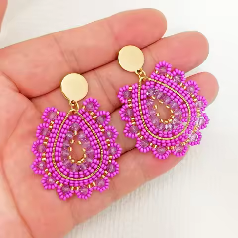 Rice bead earrings Crystal Water drop Originality Graph Hand knitting Bohemia Alloy Fashion Simple B