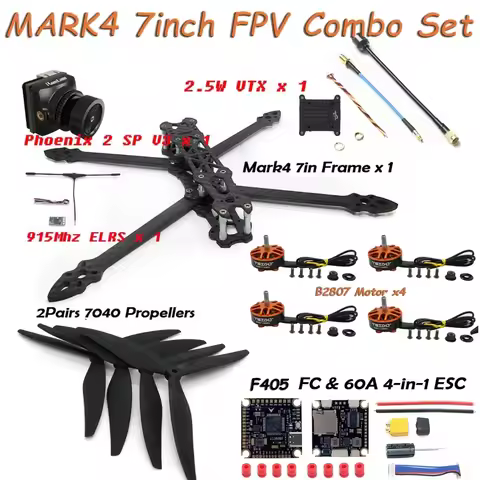 MARK4 7inch Carbon Fiber Frame Kit B2807 Brushless Motor F405 FC 60A ESC 7040 Propeller 2.5W VTX Cam