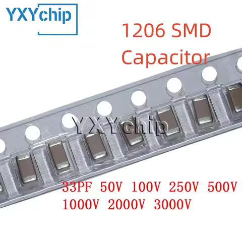 50PCS 1206 33PF 50V 100V 250V 500V 1000V 2000V 3000V ±5% 330J C0G NPO SMD Chip Multilayer Ceramic Ca