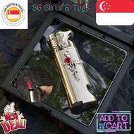 [Local Seller] Windproof Red Jet Flame Lighter Refillable | Metal Torch Butane Lighter | Cross Rose 