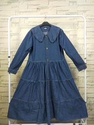 [Promo]Midi Dress Jeans Terbaru/Fashion Wanita Terbaru/Mid Dress Kekinian/Dress Rempel/Moza Midi Dre