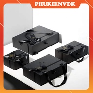Hộp Quà Sinh Nhật Hộp Đựng Quà Tặng Màu Đen Gắn Nơ Có Quai Xách Cứng Cáp Sang Trọng