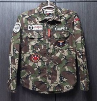 絕版全新美版正品AAPE BY A BATHING APE 猿人 男野戰迷彩布貼長袖襯衫S（創辦人NIGO設計）