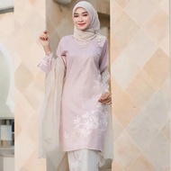 Baju Kurung Batik Akasia Baru Eksklusif 202 - Setelan Moden Muslimah Warna Kelabu Soft Pink Motif Ba