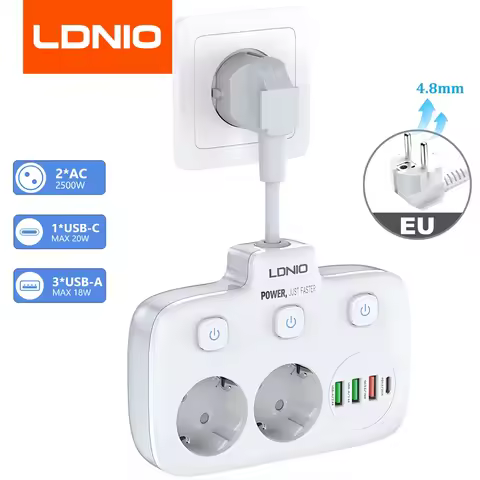 LDNIO Power Strip Adapter for Europlug 4 USB Output Electrical Socket With Extension Cable Surge Pro