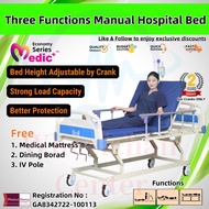 MEDICS Manual Hospital Bed 3 Functions with Mattress - Katil Hospital Adjustable Murah, Medical Bed, Nursing Bed