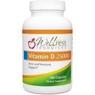 Wellness Resources Vitamin D - 2,500 IU Soy-Free Vitamin D3 (180 Veggie Capsules)