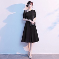2025 Summer New Slanted Shoulder Short Sleeve Waist Slimming Banquet A-Line Dress 60333