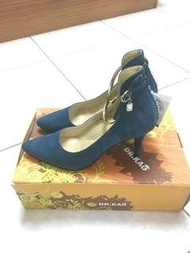 DR.KAO 藍色麂皮水鑽金屬環高跟鞋👠 37.5號 DK女鞋 全新