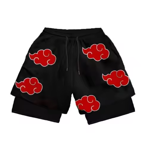 3D Printed Naruto Anime Shorts Men's Double-layer 2-in-1 Sports Shorts Fitness Basketball Shorts, Fa