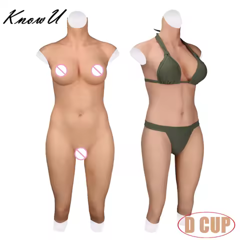 KnowU Upgraded D Cup Bodysuit Silicone Breast Forms Half-length No-oil Fake Boobs For Crossdresser T