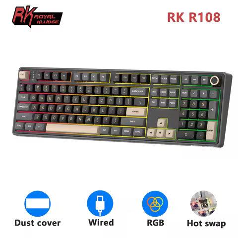 RK Royal Kludge R108 Wired Gamer Keyboard 100% 108 Keys MDA PBT Keycap Gasket RGB Hot-swappable Mech